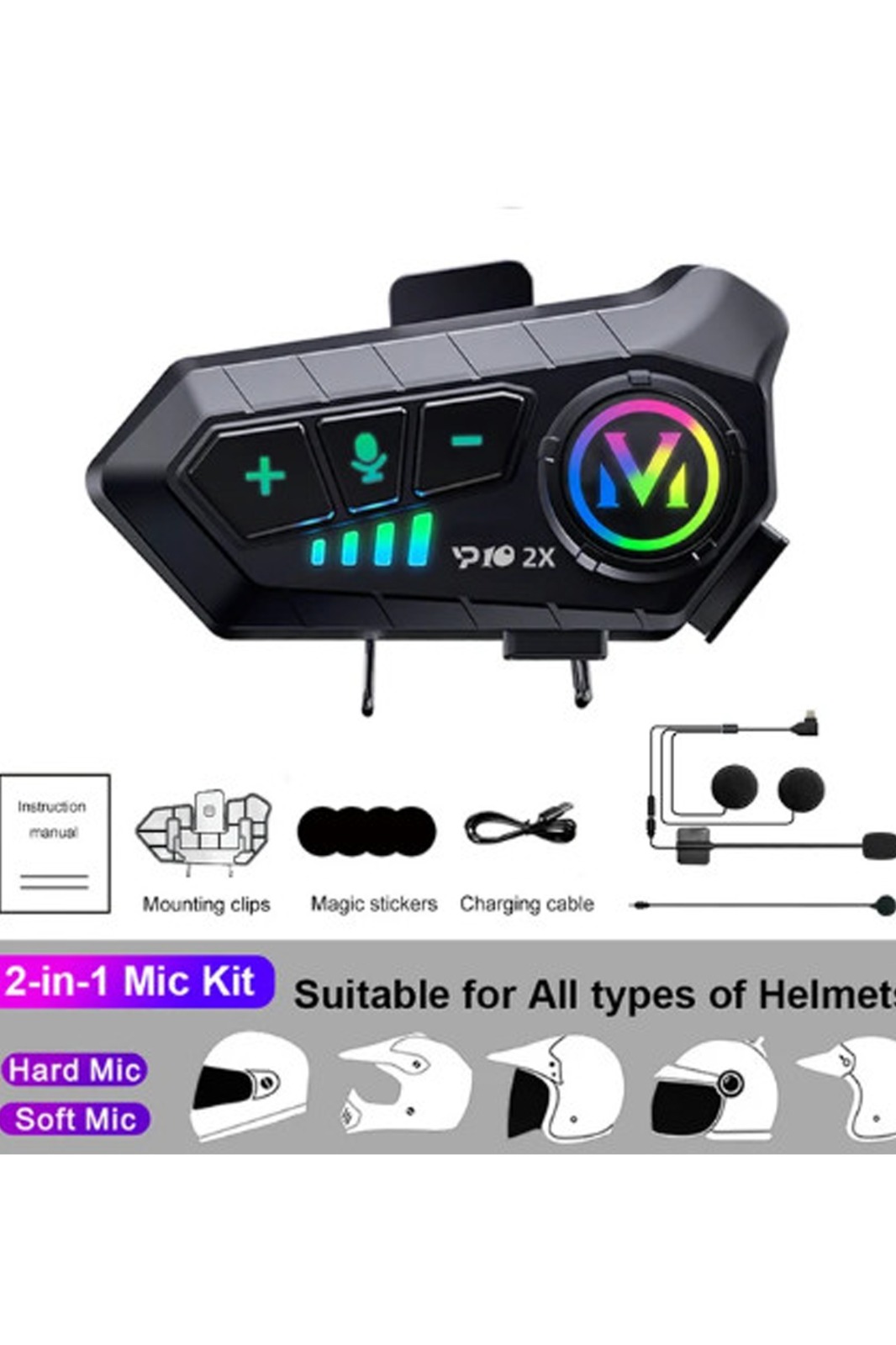 ﻿Y10%202X%20Motosiklet%20Kask%20İntercom%20Çift%20Eşleşme%20RGB%20Işıklı%20Bluetooth%20Kulaklık%205,3