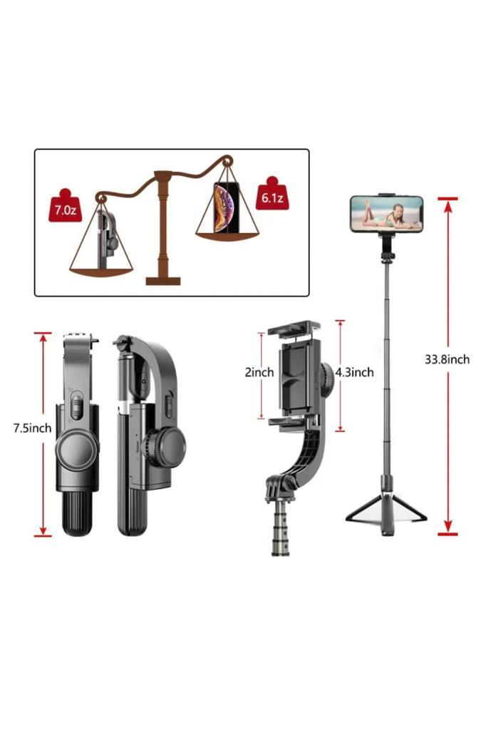 Torima%20Q08%20Siyah%20Gimbal%20360%20Derece%20Uzaktan%20Kumandalı%20Taşınabilir%20Selfie%20Çubuğu%20Tripod