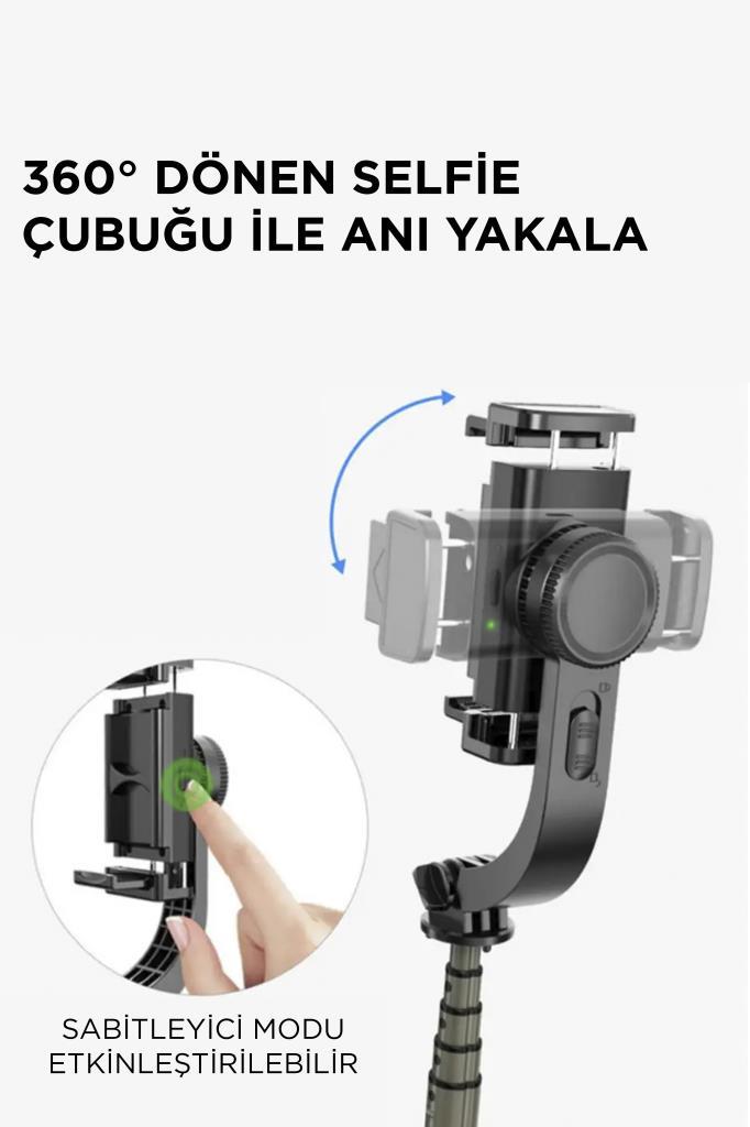 Torima%20Q08%20Siyah%20Gimbal%20360%20Derece%20Uzaktan%20Kumandalı%20Taşınabilir%20Selfie%20Çubuğu%20Tripod