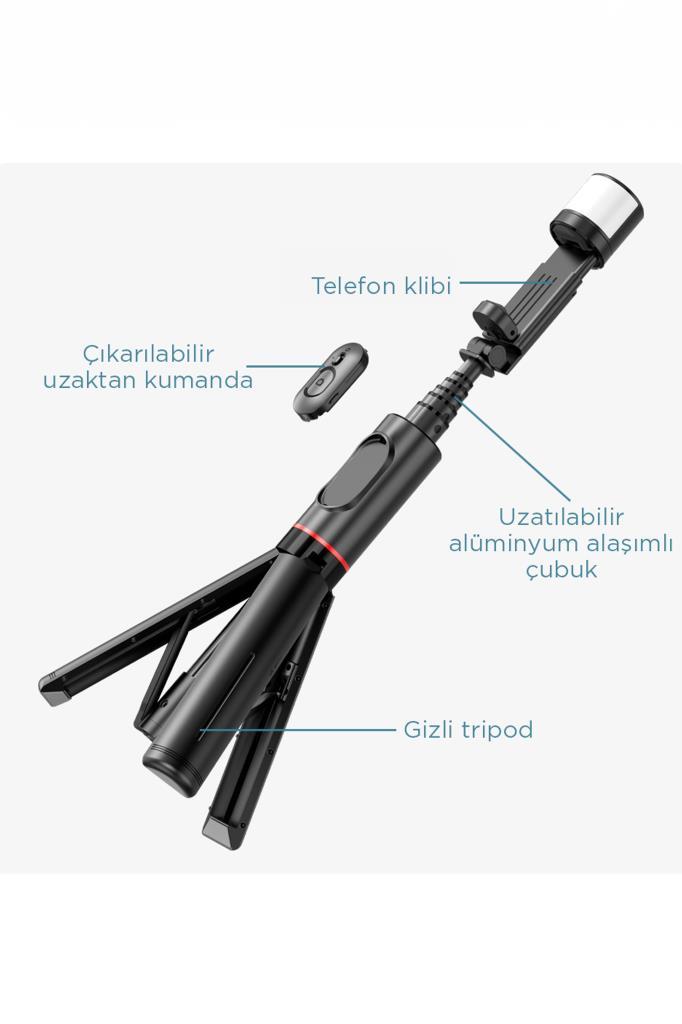 Torima%20Q12S%20Siyah%20Uzaktan%20Kumandalı%20Kablosuz%20Led%20Işıklı%20Selfie%20Çubuğu%20Tripod