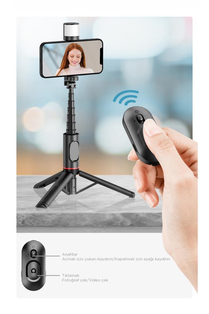 Torima%20Q12S%20Siyah%20Uzaktan%20Kumandalı%20Kablosuz%20Led%20Işıklı%20Selfie%20Çubuğu%20Tripod