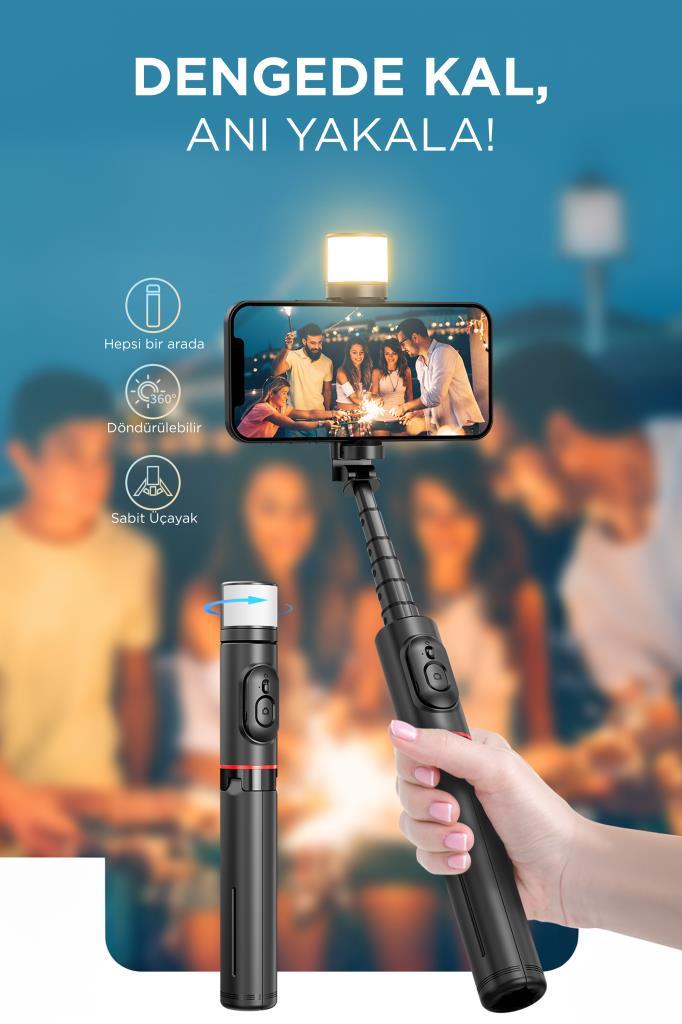 Torima%20Q12S%20Siyah%20Uzaktan%20Kumandalı%20Kablosuz%20Led%20Işıklı%20Selfie%20Çubuğu%20Tripod