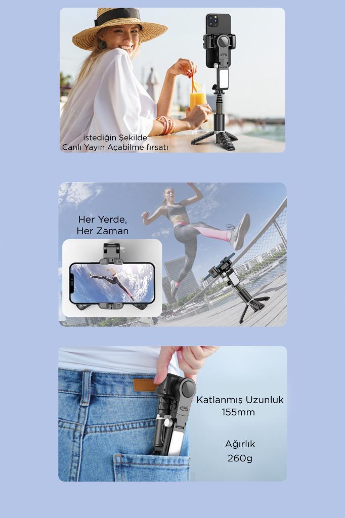 Q18%20Siyah%20Gimball%20Led%20Işıklı%20Kumandalı%20Çok%20Amaçlı%20Tripod%20Selfie%20Çubuğu