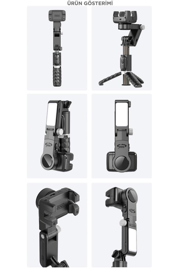 Q18%20Siyah%20Gimball%20Led%20Işıklı%20Kumandalı%20Çok%20Amaçlı%20Tripod%20Selfie%20Çubuğu