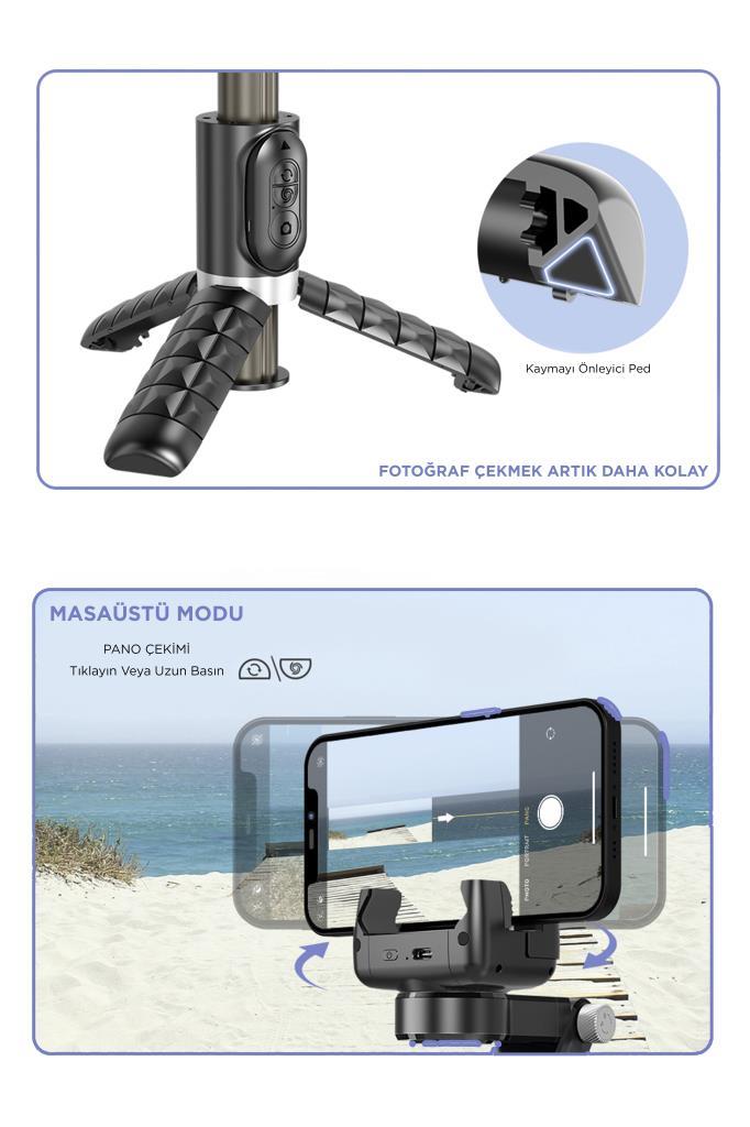 Q18%20Siyah%20Gimball%20Led%20Işıklı%20Kumandalı%20Çok%20Amaçlı%20Tripod%20Selfie%20Çubuğu