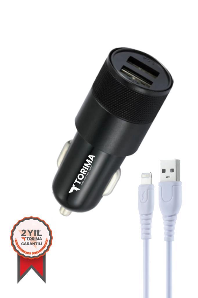 Torima%20C3%20Siyah%20Lightning%20Tüm%20Araçlara%20Uyumlu%20Araba%20Çakmaklık%20Çift%20USB%20Girişli%20Oto%20Şarj%20Aleti%20Soketi