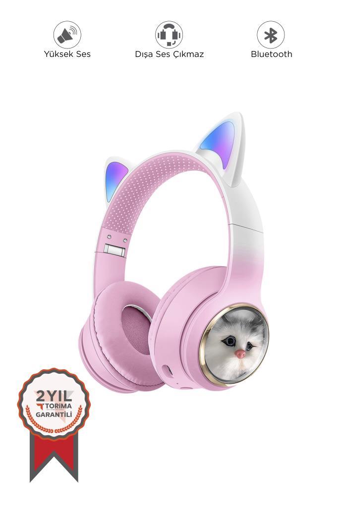 Torima%20HD11%20Pembe%20Sevimli%20Kedi%20Karikatür%20Kulak%20Led%20Işıklı%205.3%20Bluetooth%20Kulak%20Üstü%20Kulaklık