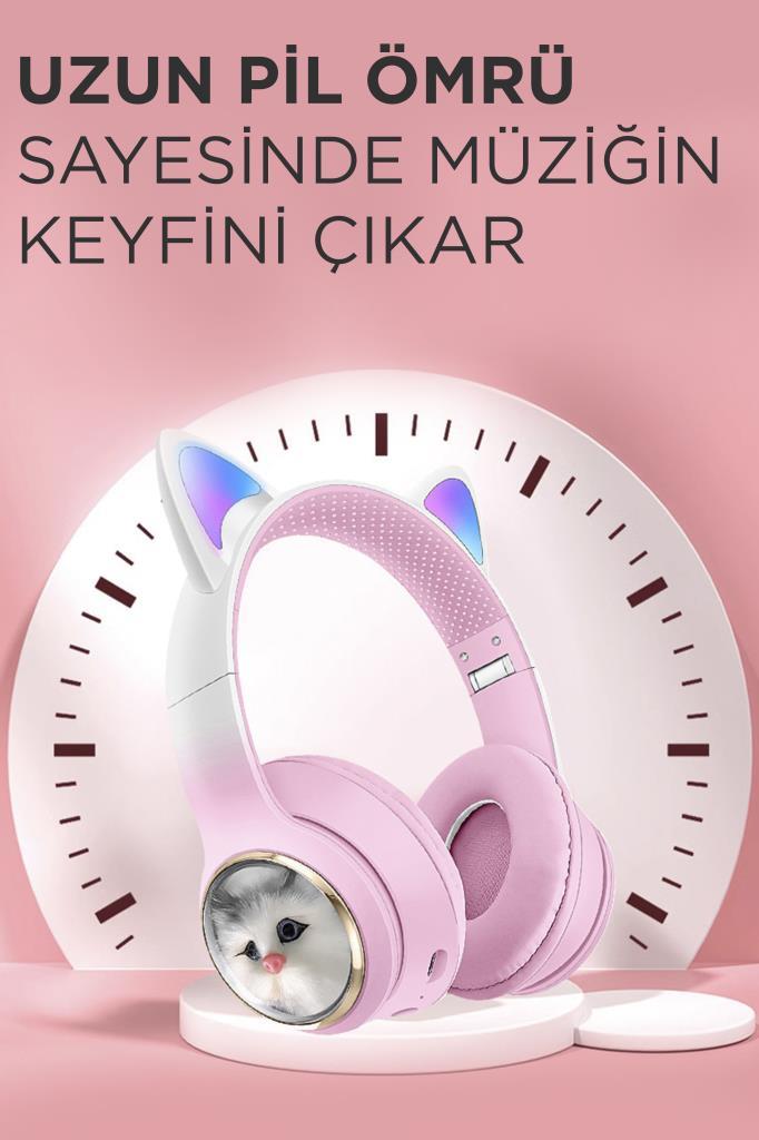 Torima%20HD11%20Pembe%20Sevimli%20Kedi%20Karikatür%20Kulak%20Led%20Işıklı%205.3%20Bluetooth%20Kulak%20Üstü%20Kulaklık