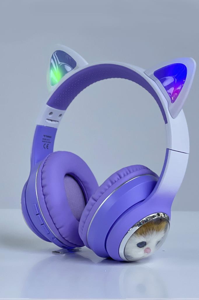 Torima%20HD11%20Mor%20Sevimli%20Kedi%20Karikatür%20Kulak%20Led%20Işıklı%205.3%20Bluetooth%20Kulak%20Üstü%20Kulaklık