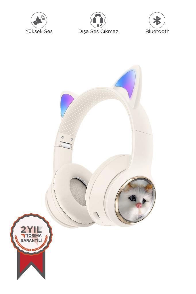 Torima%20HD11%20Beyaz%20Sevimli%20Kedi%20Karikatür%20Kulak%20Led%20Işıklı%205.3%20Bluetooth%20Kulak%20Üstü%20Kulaklık