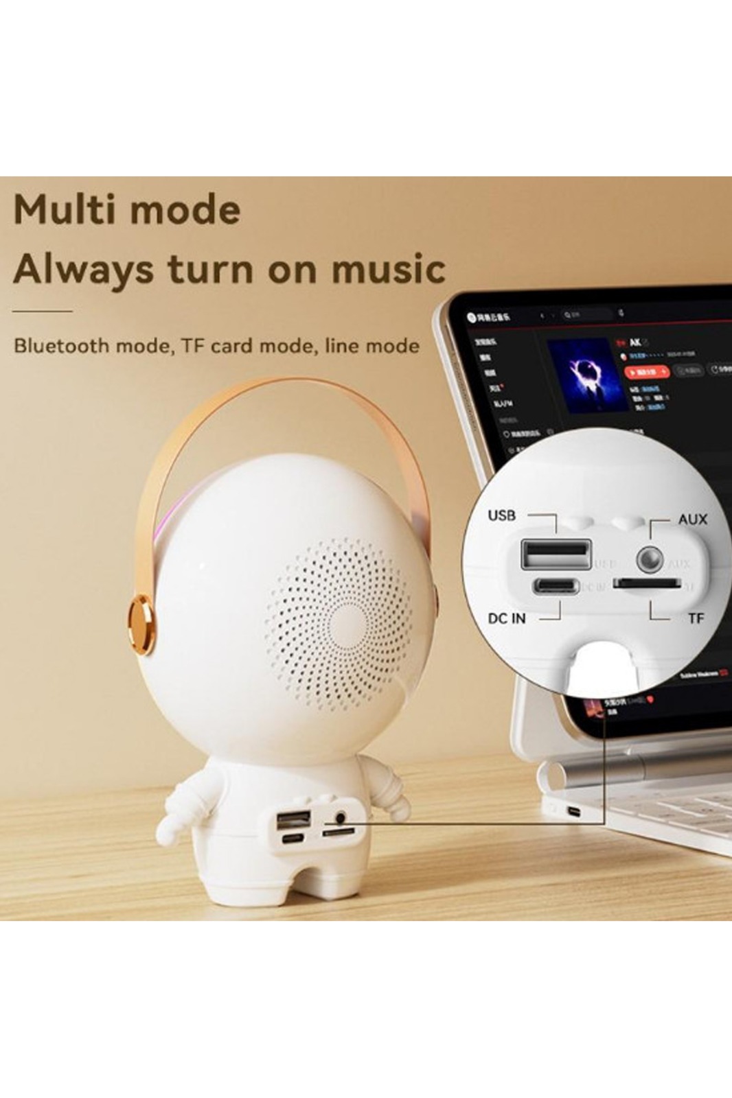 Vothoon%20Astronot%20RGB%20Bluetooth%20Hoparlör%20Kablosuz%20Karaoke%20Taşınabilir%20Led%20Parti%20Işıklı%20Mikrofon%20Seti