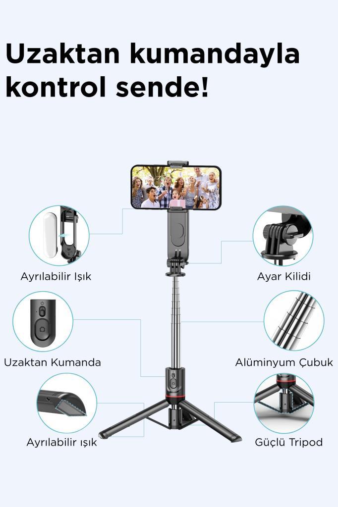 L15%20Siyah%20Led%20Işıklı%20Selfie%20Çubuğu%20Kablosuz%20Tripot%20Selfie%20Monopod%20Selfie%20Stick