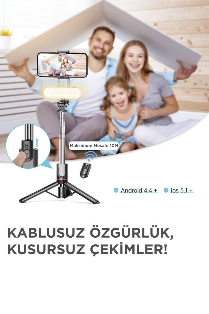 L15%20Siyah%20Led%20Işıklı%20Selfie%20Çubuğu%20Kablosuz%20Tripot%20Selfie%20Monopod%20Selfie%20Stick