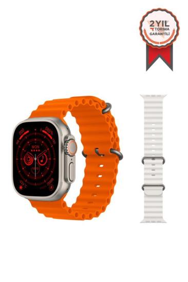 TORİMA GS Ultra8 49mm ÇİFT KORDONLU Bluetooth Çağrı NFC Kablosuz Şarj Özellikli BT Akıllı Saat Gri