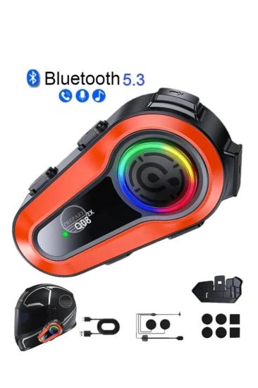 Q08-2X RGB Işıklı Intercom 2 Kişi Bağlantılı 1000mAh Motosiklet Bluetooth Kulaklık Seti