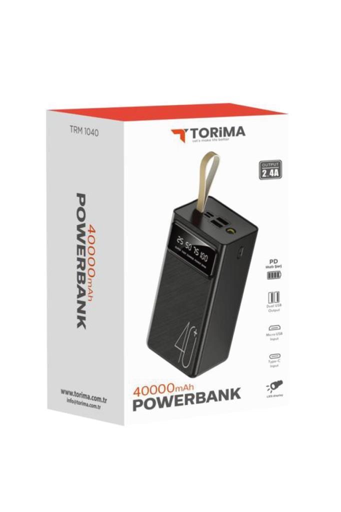 Torima%20Hızlı%20Şarj%20Özellikli%20Dijital%20Göstergeli%2040.000%20Mah%20Powerbank%20Siyah